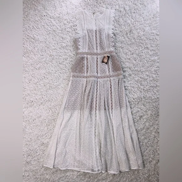 NWT Self Portrait White Lace Panel Midi Dress